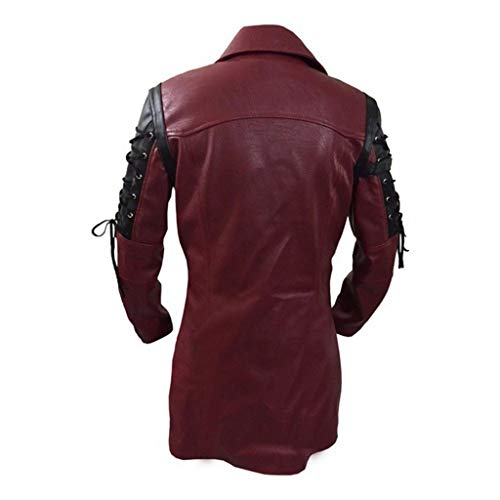 Chaqueta Cuero Hombre Moto Chaquetas Vintage Gótico Steampunk Medieval Abrigo Largo Piel Sintetico Cazadoras Cosplay Fiesta Hombres Invierno Jacket Rompevientos Yvelands(Rojo,XXL)