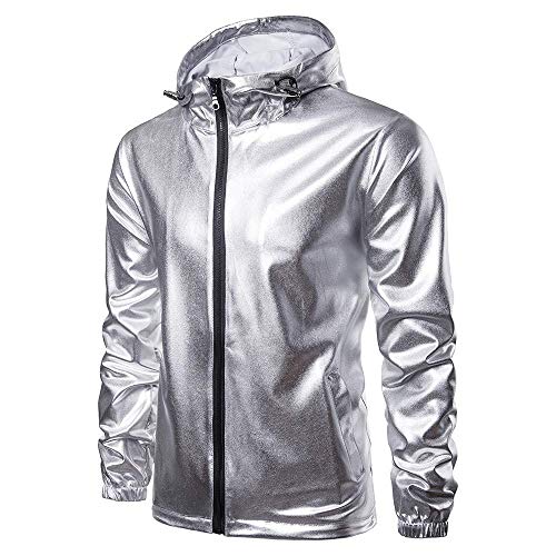 Chaqueta De Abrigo De Metalizada Color Plata De Modernas Casual Liso para Hombre De Chaqueta De Transición De Manga Larga Chaqueta con Capucha De Motorista Chaquetas Chaqueta De Abrigo