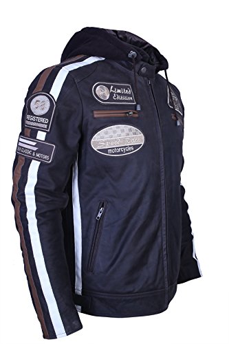 Chaqueta Moto Hombre en Cuero Urban Leather '58 GENTS' | Chaqueta Cuero Hombre | Cazadora de Moto de Piel de Cordero | Armadura Removible para Espalda, Hombros y Codos Aprobada por la CE |Marrón | 3XL