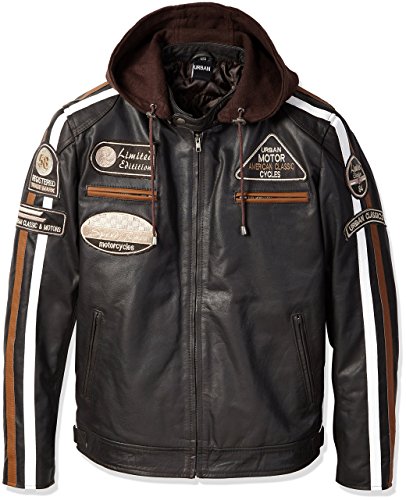 Chaqueta Moto Hombre en Cuero Urban Leather '58 GENTS' | Chaqueta Cuero Hombre | Cazadora de Moto de Piel de Cordero | Armadura Removible para Espalda, Hombros y Codos Aprobada por la CE |Marrón | 3XL