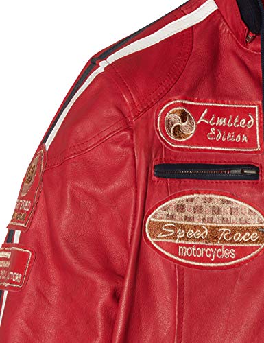 Chaqueta Moto Mujer de Cuero Urban Leather '58 LADIES' | Chaqueta Cuero Mujer | Cazadora Moto de Piel de Cordero | Armadura Removible para Espalda, Hombros y Codos Aprobada por la CE |Rojo Wax | S