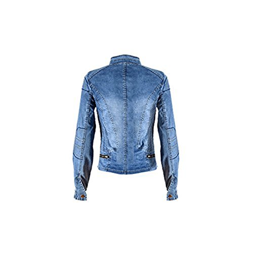 Chaqueta vaquera de Dreamskull con cremallera, cuello redondo, corte ajustado para otoño, mujer y niña azul XS