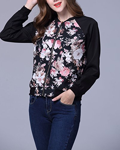 Chaquetas De Mujer Elegantes Vintage Flores Estampado Bomber Jacket Basic Manga Larga Stand Cuello con Cremallera Moda Casual Outdoor Primavera Otoño Abrigos Outerwear Ropa