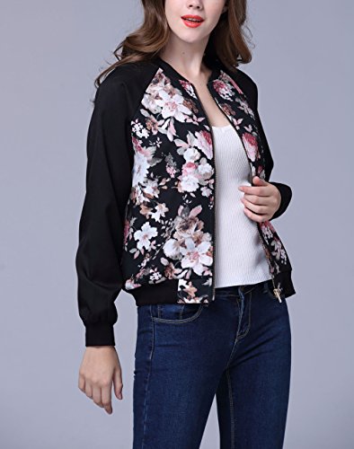 Chaquetas De Mujer Elegantes Vintage Flores Estampado Bomber Jacket Basic Manga Larga Stand Cuello con Cremallera Moda Casual Outdoor Primavera Otoño Abrigos Outerwear Ropa