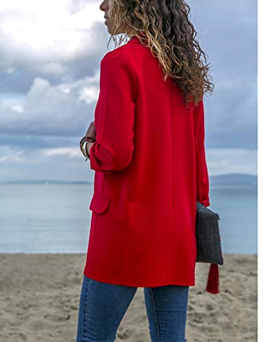 Chaquetas De Punto De Chaqueta De Oficina De Las Mujeres Manga Larga Chaquetas Blázer Outwear Rojo M