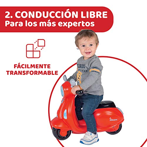 Chicco Vespa Primavera, Moto Correpasillos Niños, Juguete para Niños con Panel Electrónico, Luz, Sonido y Ruedines Estabilizadores Extraíbles – Moto Para Niños de 1 a 3 Años, Máx. 25 Kg, Color Roja