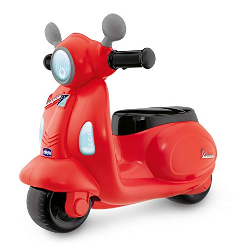 Chicco Vespa Primavera, Moto Correpasillos Niños, Juguete para Niños con Panel Electrónico, Luz, Sonido y Ruedines Estabilizadores Extraíbles – Moto Para Niños de 1 a 3 Años, Máx. 25 Kg, Color Roja