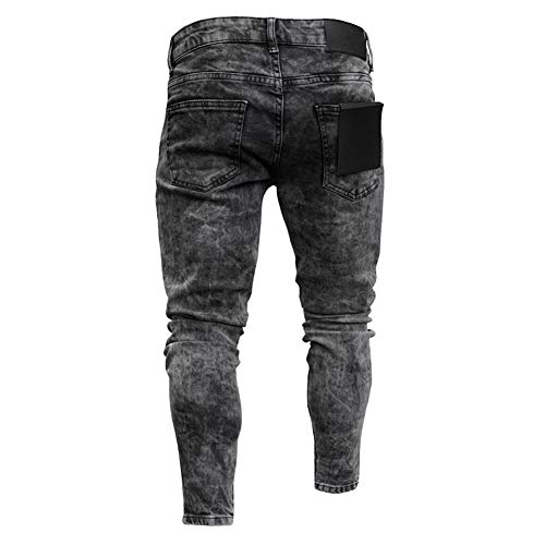 Chickwin Pantalones Vaqueros Hombre Rotos, Skinny Slim Fit Insignia Largos de Mezclilla de Cintura Baja de Pitillo Deportivos Elástico Cremallera Rota Jeans De Bolsillo (L, Negro)