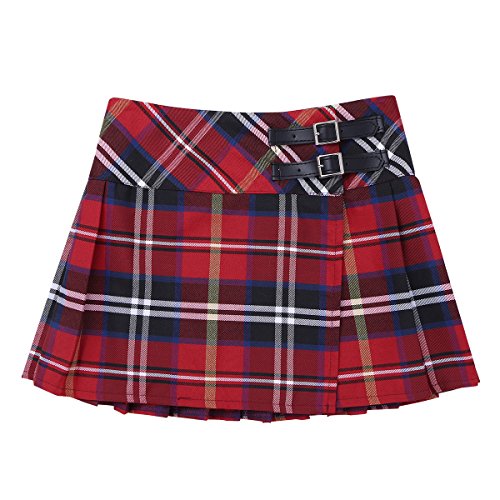 CHICTRY Niñas Falda Corta con Pliegues Escocesas a Cuadros de Escocia Falda Plisada de Uniforme Escolar Falda Algodón Tartán para Chica Rojo 12 años