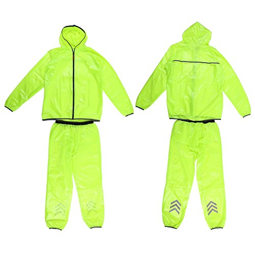 Chubasqueros Traje de Lluvia Unisexo Chaqueta Impermeable con Capucha Pantalones Cintas Reflectantes para Ciclismo Senderismo Deportes al Aire Libre (Verde) ( tamaño : L )