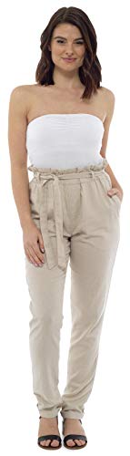 CityComfort Pantalones de Lino para Mujer | Traje de Verano para Las Mujeres con Cintura de Bolsa de Papel de Moda | Reino Unido 38 a 52 Pantalones de Talla Grande para Mujeres (46, Beige)