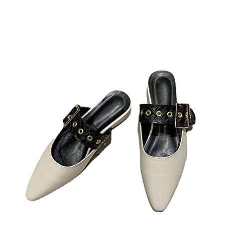 COQUI Slippers Hombre casa,Baotou Semi-Slip Zapatos Mujeres Weaves 2021 Primavera Coreana Gruesa con Punta Lazy Mulle Fresca Calzada Marea-Beige_39