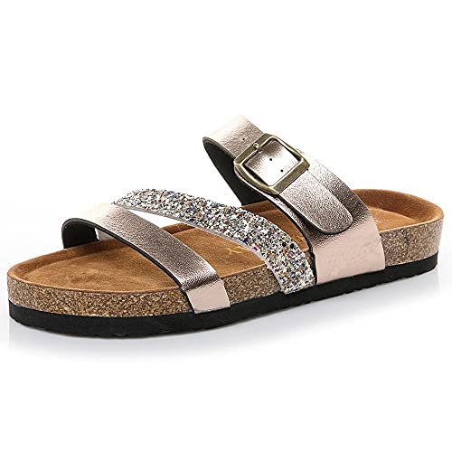 COQUI Slippers Mujer casa,2018 Lentejuelas a Juego con Taladro de Agua Oro Plata Rosa Oro Pareja Playa Corcho Zapatillas C1004A-Oro Rosa_40