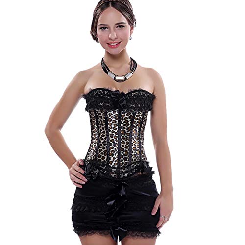 Corset Bustier de Encaje con corsé Vestidos de Moda de lencería Sexy con Mini Falda de tutú para Mujer Leopardo 6XL