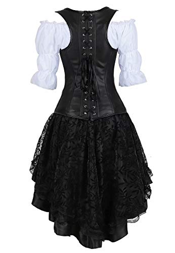 Corset Steampunk Mujer Bustier Sexy gotico Pirata Cuero Tutú Vestidos Blusa Fiesta 3 Piezas 6XL