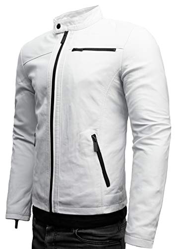 Crone - Chaqueta de cuero Epic Cleane Basic para hombre, en diferentes variantes y colores Blanco mate (piel de vaca). L