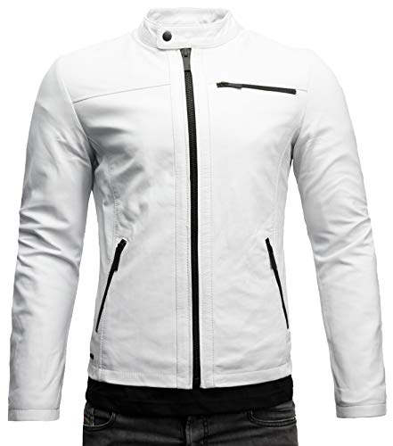 Crone - Chaqueta de cuero Epic Cleane Basic para hombre, en diferentes variantes y colores Blanco mate (piel de vaca). L