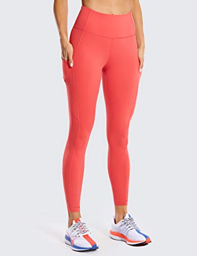 CRZ YOGA Mujer Naked Feeling Leggings Deportivas Cintura Alta Yoga Fitness Pantalones con Bolsillo-63cm Ladrillo Rosa 38