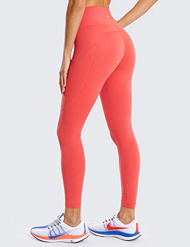 CRZ YOGA Mujer Naked Feeling Leggings Deportivas Cintura Alta Yoga Fitness Pantalones con Bolsillo-63cm Ladrillo Rosa 38