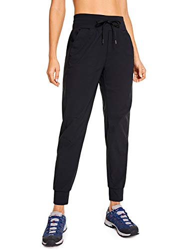 CRZ YOGA Mujer Pantalones de Chándal Cintura Elástica Cordón Jogger Pants Pantalones Casuales Correr con Bolsillos Negro 40