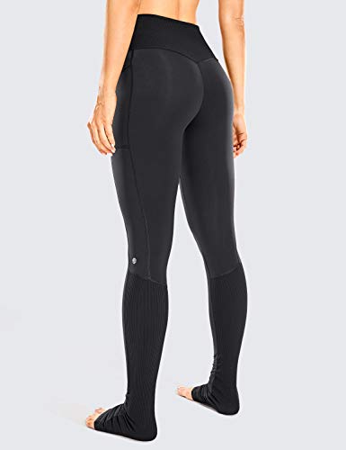 CRZ YOGA Mujer Yoga Leggings Goddess Pantalones Acanalados Extra Largos con Bolsillos -81cm Negro 46