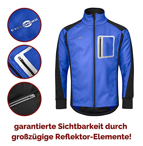 Cyclehero - Chaqueta de ciclismo para hombre (diferentes tamaños y colores) impermeable Softshell para hombre para montar en bicicleta y correr con grandes reflectores