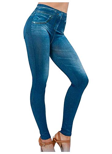 Dabuty Online, S.L. 2Pcs Leggings Vaqueros Pantalones Elásticos para Mujer Azul y Negro Leggins Jeggings (M/L)