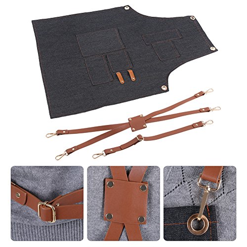 Delantal con peto vaquero, Delantales de cocina correa de cuero Baker Bartender BBQ Chef Work Cook Uniform 60 x 82 cm