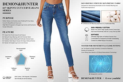 Demon&Hunter 812 Skinny Series Mujer Pantalones Vaqueros Pitillos Elevar Curva Jeans DH8102(29)