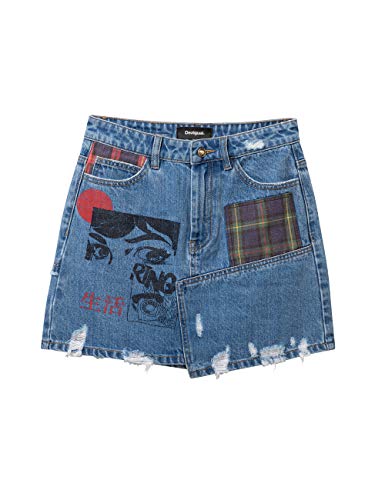 Desigual Skirt Comic Falda, Azul (Denim Medium Wash 5053), 32 (Talla del Fabricante: 32) para Mujer