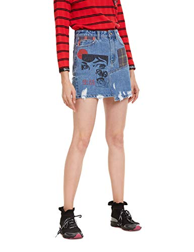 Desigual Skirt Comic Falda, Azul (Denim Medium Wash 5053), 32 (Talla del Fabricante: 32) para Mujer