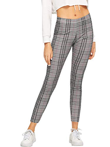 DIDK - Leggings de cuadros escoceses, cintura elástica, pantalones largos, sueltos, informales Gris 1 L