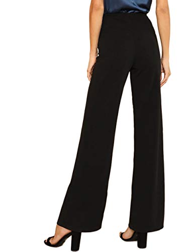 DIDK Pantalones de mujer de cintura alta, pierna ancha, cintura elástica, pantalones de traje, pantalones de oficina, elegantes Negro M