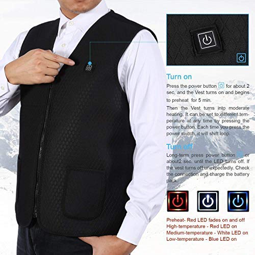 DOACT Chaleco Calefactable Exteriores, Chaqueta Calefactable Lavable, Tres Engranajes Eléctrica Calefactable Chaquetas Acampada y Marcha, Adecuado Hombres y Mujeres Caza Pesca Esquiar (XXL)