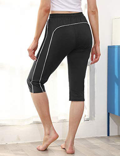 Doaraha 3/4 Pantalones Deporte para Mujer Pantalon Piratas Casual Pantalones Capri con Cordón para Correr,Yoga,Dormido,Aptitud,Danza(Negro,Tallas Grandes)