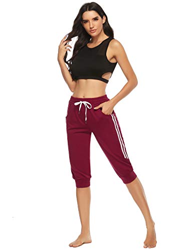 Doaraha 3/4 Pantalones Deporte para Mujer Pirata Pantalón Casuales Capri Deportivos con Cordón para Yoga,Correr,Fitness,Danza,Running