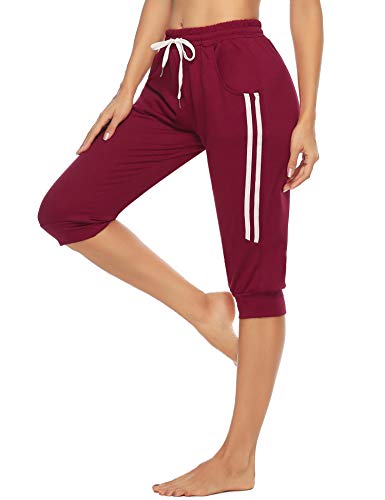 Doaraha 3/4 Pantalones Deporte para Mujer Pirata Pantalón Casuales Capri Deportivos con Cordón para Yoga,Correr,Fitness,Danza,Running