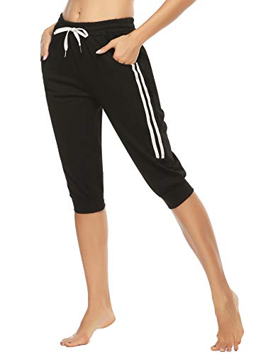 Doaraha 3/4 Pantalones Deporte para Mujer Pirata Pantalón Casuales Capri Deportivos con Cordón para Yoga,Correr,Fitness,Danza,Running