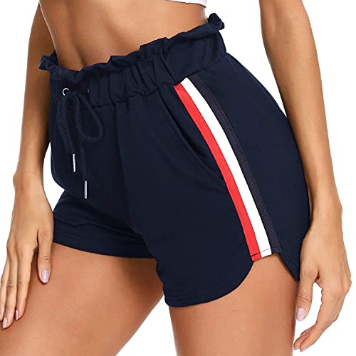 Doaraha Pantalón Corto de Chándal de Mujer, Pantalones Cortos Deportivos para Mujer, Pantalón Verano de Cintura Elástica con Bolsillos, Pantalón Corto para Yoga Casual Gimnasio, Azul Marino, S