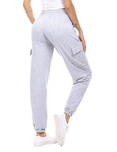 Doaraha Pantalones Deportivos Mujer Algodón Pantalón de Chándal Largo Elásticos Transpirables con Bolsillos Laterales para Deporte Gimnasio Fitness Correr (Gris Claro, S)