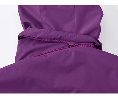 donhobo Chaqueta de esquí 3 en 1 para mujer con forro polar, impermeable, resistente al viento, cálida, chaqueta doble funcional con capucha desmontable morado L