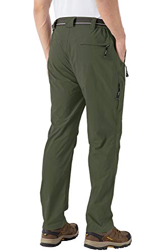 donhobo Pantalones de senderismo para hombre, ligeros, de secado rápido, resistentes al agua, elásticos, de camping, funcionales, para el tiempo libre, para escalar, con cinturón Verde militar. XXL