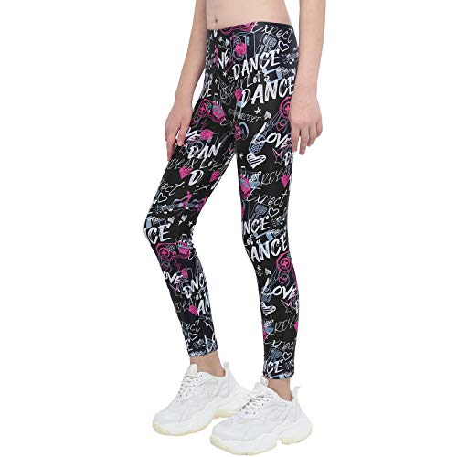 dPois Niñas Leggins Mallas Estampados Pantalones Elásticos Leggings Deportivos Yoga Gym Correr para Niñas Chicas 4-14 años Negro&Rosado 12 años