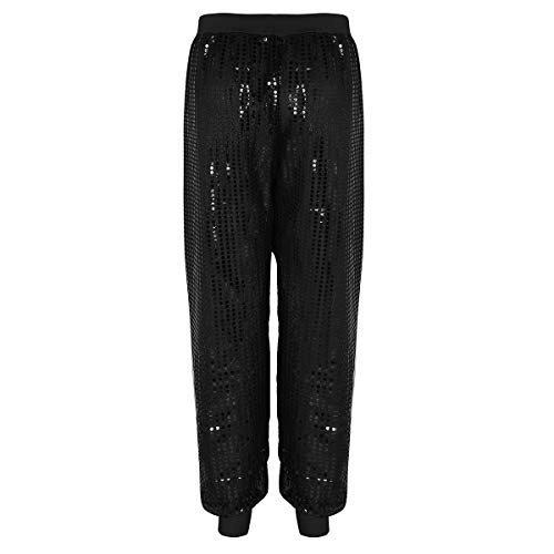 dPois Pantalones Brillo Mujer Hombre Unisex Pantalón Brillante con Lentejuelas Alta Elástico Hip Hop Traje de Baile Club Daznza Fiesta Shinny Bloomers Grande Pantalon Negro XL/XXL