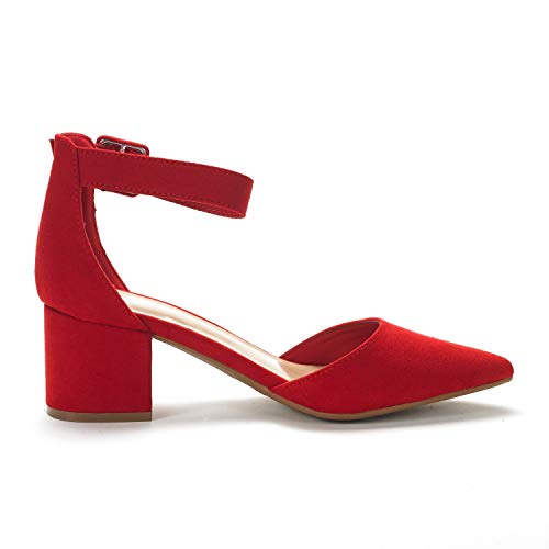 Dream Pairs Annee Zapatos de Tacón Bajo Ante para Mujer Rojo 40 EU/9.5 US