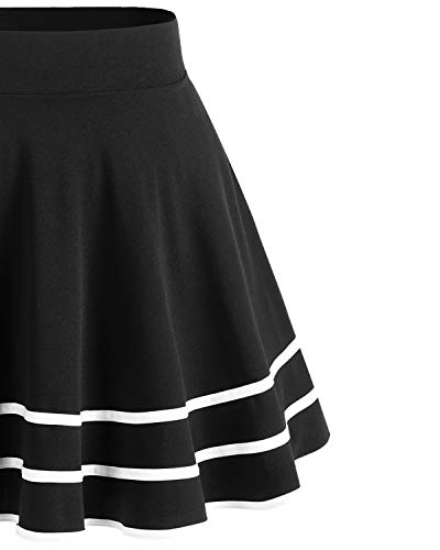 DRESSTELLS Falda Mujer Mini Corto Elástica Plisada Básica Multifuncional Black-White S