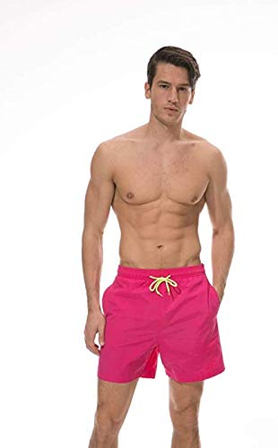 Ducomi Ben - Bañador para hombre y playa, con triple bolsillo – Pantalón corto de malla interior, elástico y secado rápido. Calzoncillos para natación, voleibol, playa y Surf rosa S