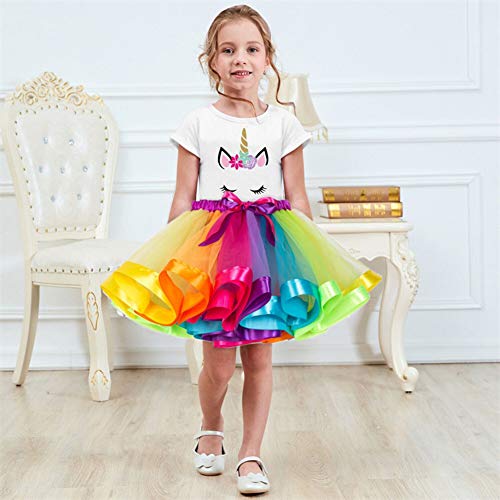 ECYC Girls Colorful Layered Rainbow Tutu Falda Trajes Ballet Dance Party Dress, 13 AñOs