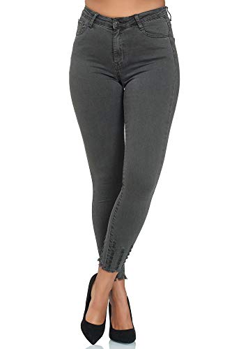 Elara Jeans para Mujer Elástico Cintura Alta Skinny Chunkyrayan Gris EL01-6 Grey 48 (4XL)