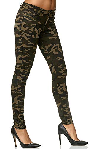 Elara Pantalón Elástico de Mujer Skinny Fit Jegging Chunkyrayan Ejercito Verde A92 Army 36 (S)